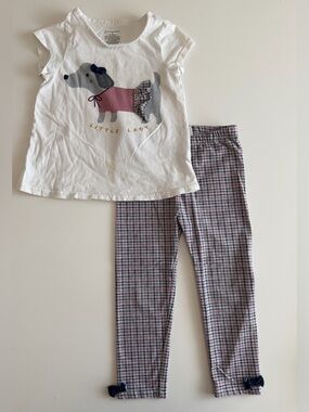 Macy's First Impressions 3T Plaid, Bows, Dog "Little Lady" Tee & Legging Set